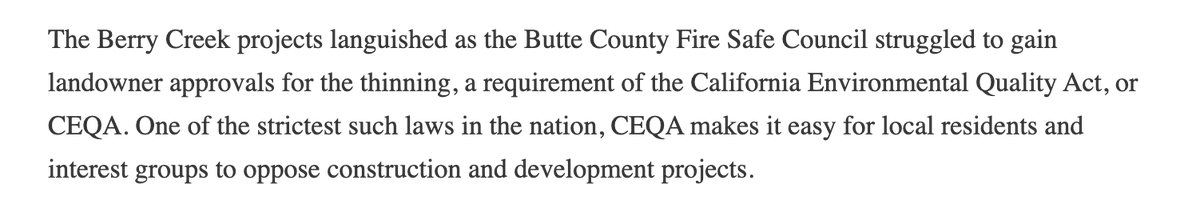 Shakes fist at CEQA, which saddled vegetation thinning plans for a Sierra town that later.... BURNED DOWN this month.  https://www.wsj.com/articles/a-california-towns-fire-protection-plans-hit-red-tape-then-it-burned-to-the-ground-11600335002