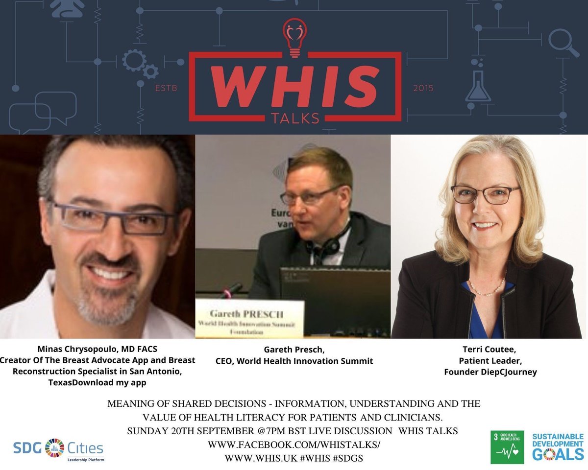 drchrysopoulo's tweet photo. Join us on #WHISTalks this Sunday, September 20th for a discussion on #SharedDecisionMaking and #HealthLiteracy. How can we leverage these to improve healthcare access and outcomes moving forward? 
Live: https://t.co/10M3SFD4MG
Time: 11am PT, 1pm CST, 7pm BST
#SDG3 #WHIS #UNGSII https://t.co/FdIbHkPcay