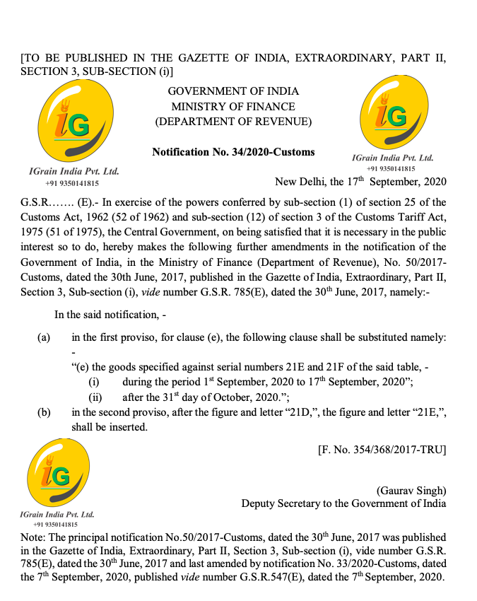 IGrain_India's tweet photo. DGFT VIA NOTICE NO 34/2020 NOTIFIES IMPORT DUTY ON LENTIL AGAIN REDUCED TO 10% FROM 18 SEPT-31 OCT

WEEKEND BONANZA FOR EXPORTERS BAD NEWS FOR DOMESTIC TRADERS

@VIVEKJLV @GlobalPulsesGPC @CNBC_Awaaz @ZeeBusiness @Neha_1007 @MadhviSallyET @Manisha3005 @LeftFieldCR @ReutersAg https://t.co/yrUvbfuPR0