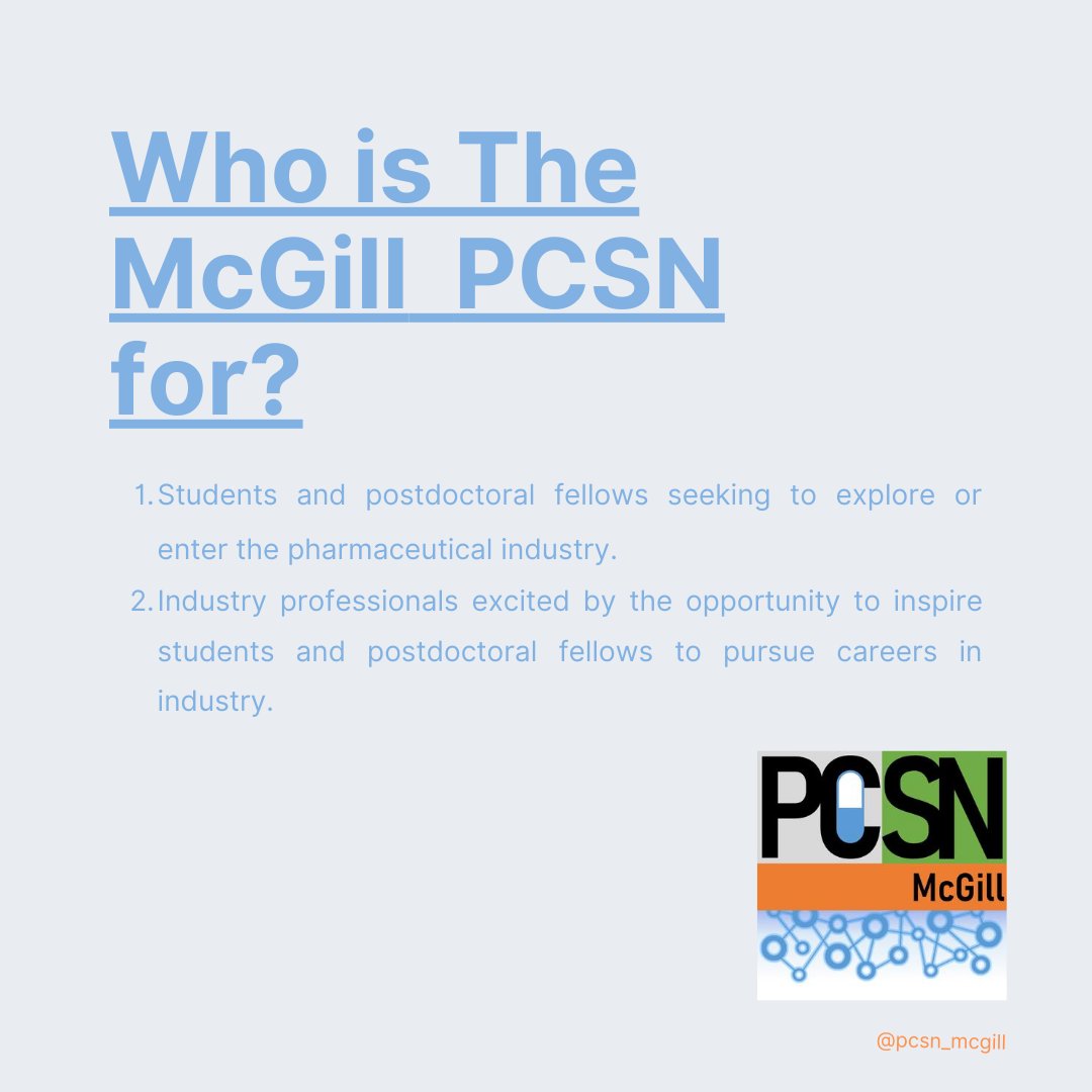 PCSNMcGill's tweet photo. Welcome to the official Twitter of the McGill Pharmaceutical Career Student Network (PCSN)!

In today's post, you can learn a little bit about us! https://t.co/PNT4iCSszf