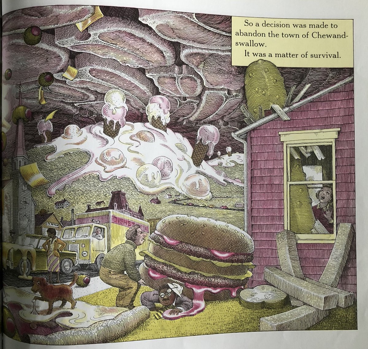 Passages from “Cloudy With a Chance of Meatballs” (1978) and headlines from the United States of America (2020), a thread: