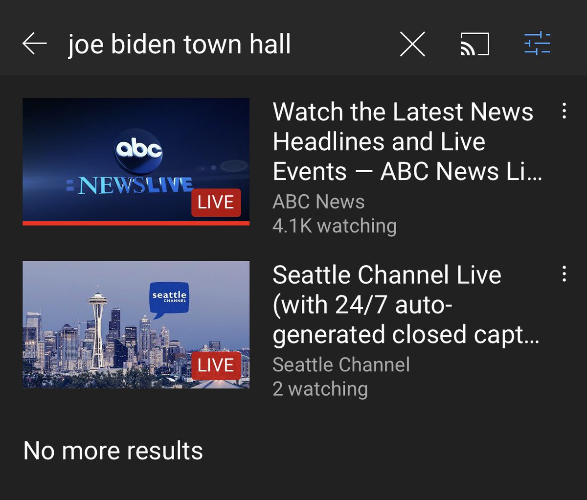 Gonz On Twitter How Is It That Not A Single Channel Is Live Streaming Joe Biden S Town Hall On Youtube Not Even Cnn And I Noticed Louder With Crowder S Commentary Stream Got
