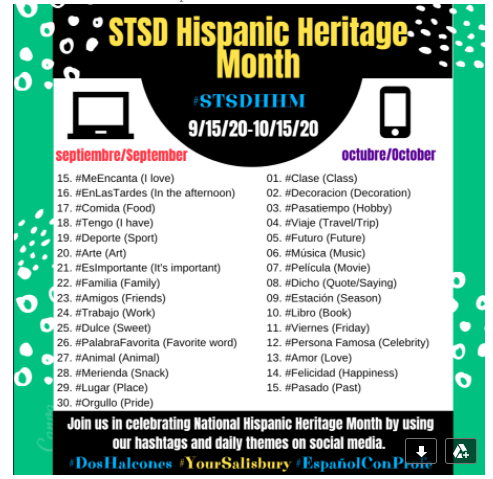 edenralden's tweet photo. Hispanic Heritage Month
#Tengo (I have) ¡Tengo muchos estudiantes divertidos! 
(I have many fun students!)
#edenralden #yoursalisbury #stsdhhm https://t.co/aUgtYYv0CD