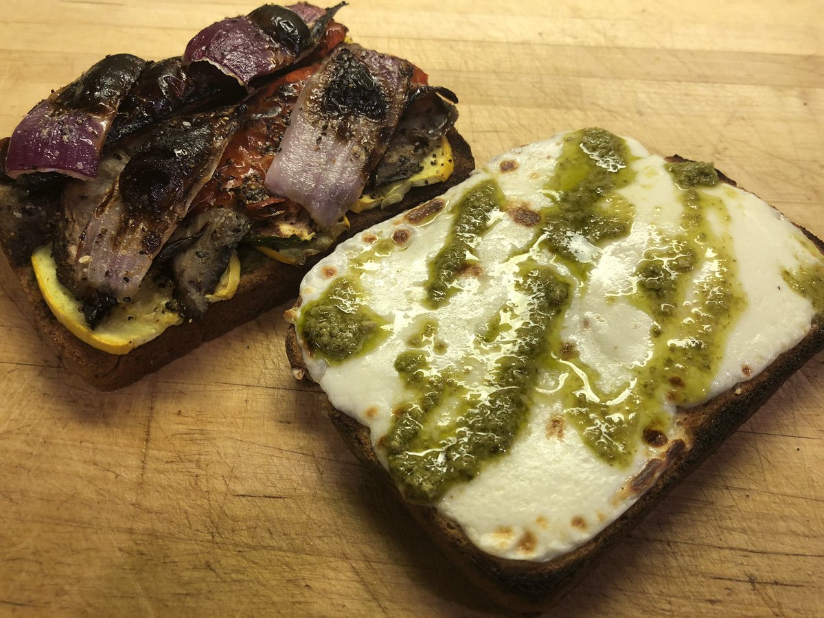 ChefBarryLofton's tweet image. Charred Veggie Sammich with Fresh Mozzarella and Pesto