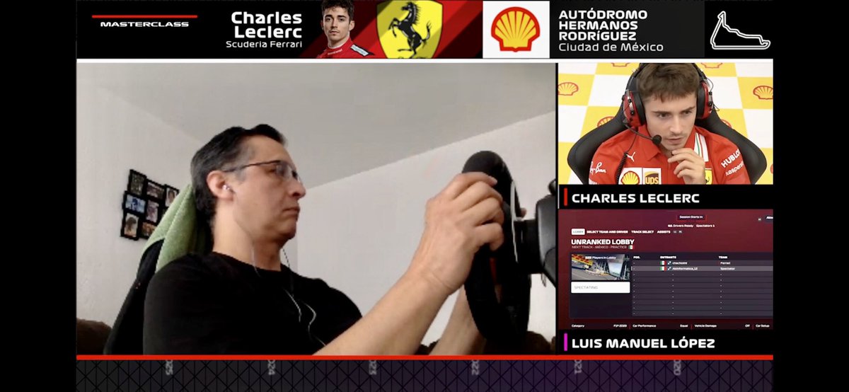 chacho_lml's tweet photo. Gracias a @ShellMotorsport @ScuderiaFerrari #shellmexico tuve la gran suerte de manejar en una Masterclass con @Charles_Leclerc en el sim. ¿Cómo me fue? 😬😬😬
Pronto video completito!!! https://t.co/2VjWxHf2vd