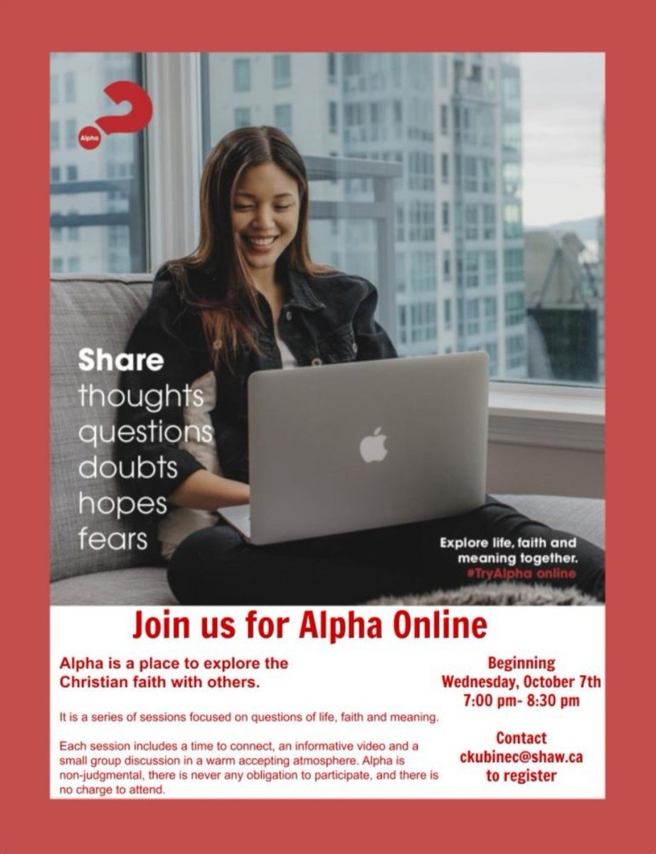 Looking for something to do on Wednesday evenings? Join #alpha. You can discuss #life, #God and #faith with others from the comfort of your home using #zoom. You won't be disappointed!