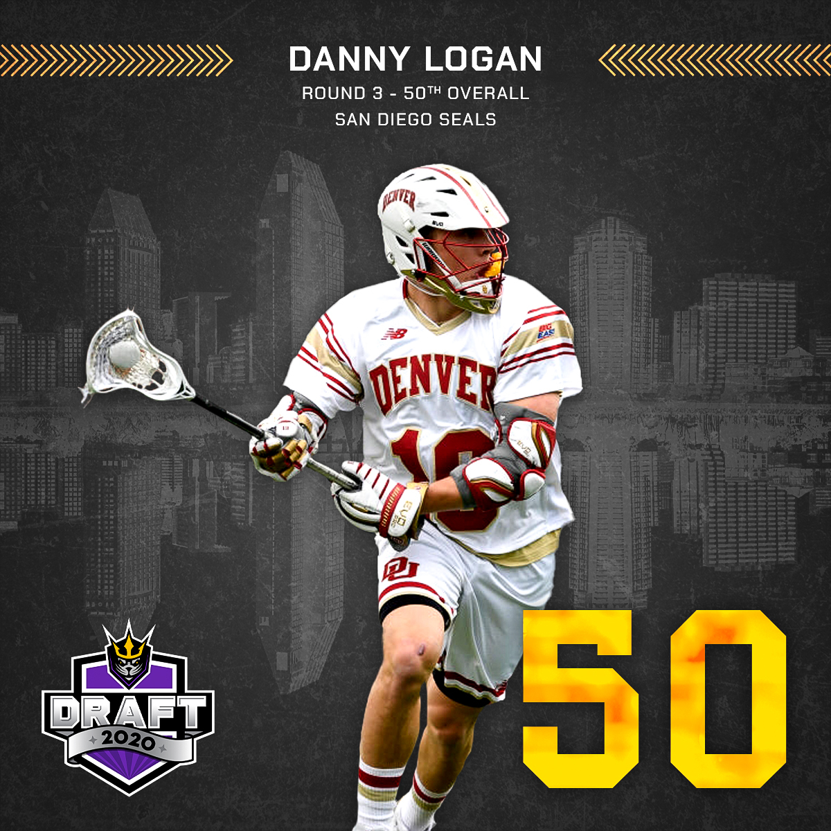 With the 50th overall pick, we've selected Danny Logan from Denver! #DiveIn #NLLDraft