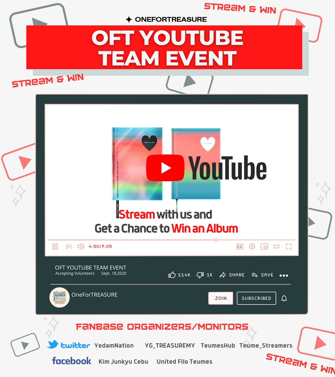 YG_TREASUREMY's tweet photo. #OneForTREASURE Project
๐ฃ STREAM and WIN.!
๐ฃ Stand a chance to WIN Chapter 2 album.
๐ฃ Refer to the mechanics on what should you do to eligible to enter the contest.
๐https://t.co/nQMAIyDYG0
#์ฌ๋ํด #ํธ๋ ์
#THEFIRSTSTEP_CHAPTERTWO
#TREASURE
@treasuremembers https://t.co/H8W09zkMVN