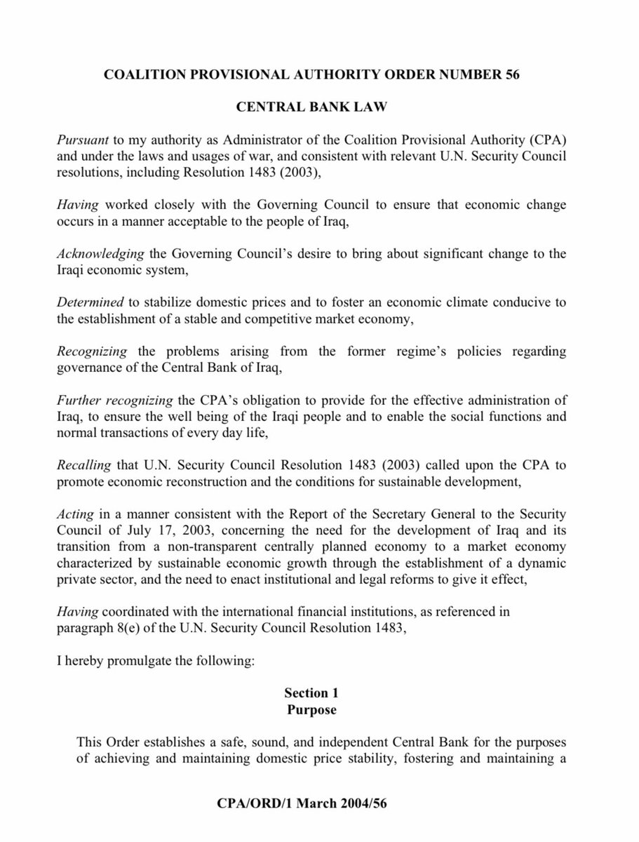 AmaGiIQ's tweet photo. 100 Orders in 100 days. #PaulBremer’s #CPAOrders suspended anything that works in Iraq. This order has 45 pages, more than Bremer-Sistani’s constitution of 19 pages.
#CPAOrders
#CPAOrder56
#Day56
#unalienableRights
#Ama_gi
#بريمر https://t.co/GlLGGe1nmi