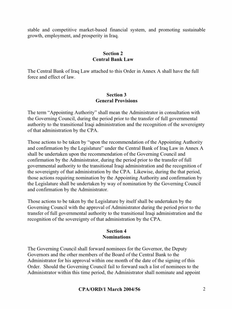 AmaGiIQ's tweet photo. 100 Orders in 100 days. #PaulBremer’s #CPAOrders suspended anything that works in Iraq. This order has 45 pages, more than Bremer-Sistani’s constitution of 19 pages.
#CPAOrders
#CPAOrder56
#Day56
#unalienableRights
#Ama_gi
#بريمر https://t.co/GlLGGe1nmi