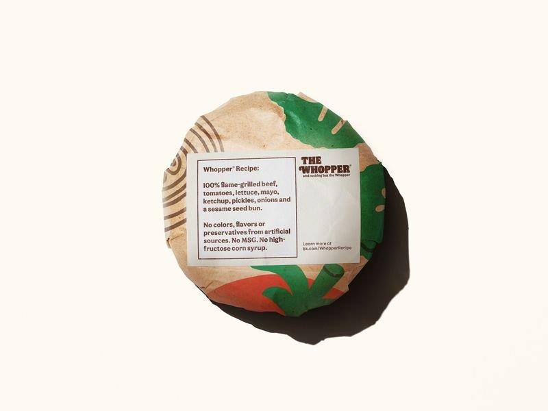 MarcusMylesM's tweet photo. Burger King put the Whopper recipe on its wrappers in follow up to 'Moldy Whopper': Burger King highlights the lack of artificial ingredients on its Whopper packaging. Brand highlights lack of artificial ingredients again as it rolls out project across… https://t.co/5bYNLZtbuX https://t.co/HYyyhKgSUd