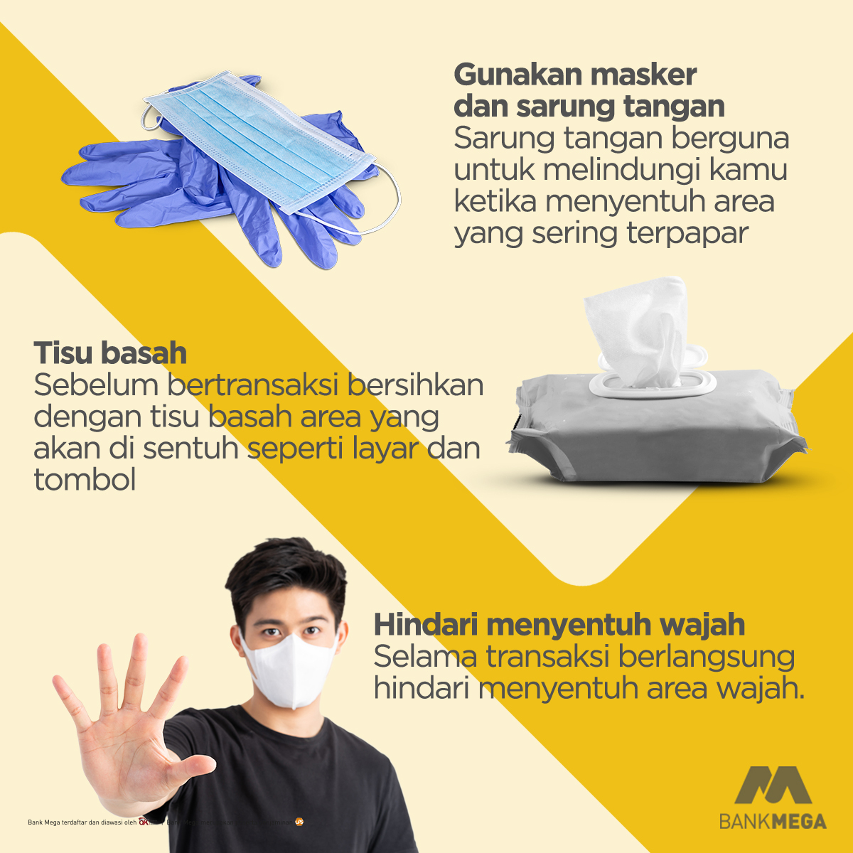 BankMegaID's tweet image. Kalau harus pergi ke ATM, tetap ikuti protokol kesehatan yang berlaku ya. Ada juga beberapa hal yang harus diperhatikan untuk mengurangi resiko penularan, berikut #MegaTips yang bisa kamu lakukan saat akan tarik tunai atau bertransaksi di ATM.

_____
#BankMega