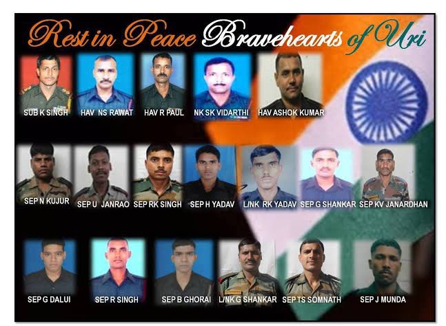 Heartfelt tribute to the bravehearts of Indian Army who who martyred during the #UriAttack in our army basecamp.
The nation remembers you.
Long live your glory!
