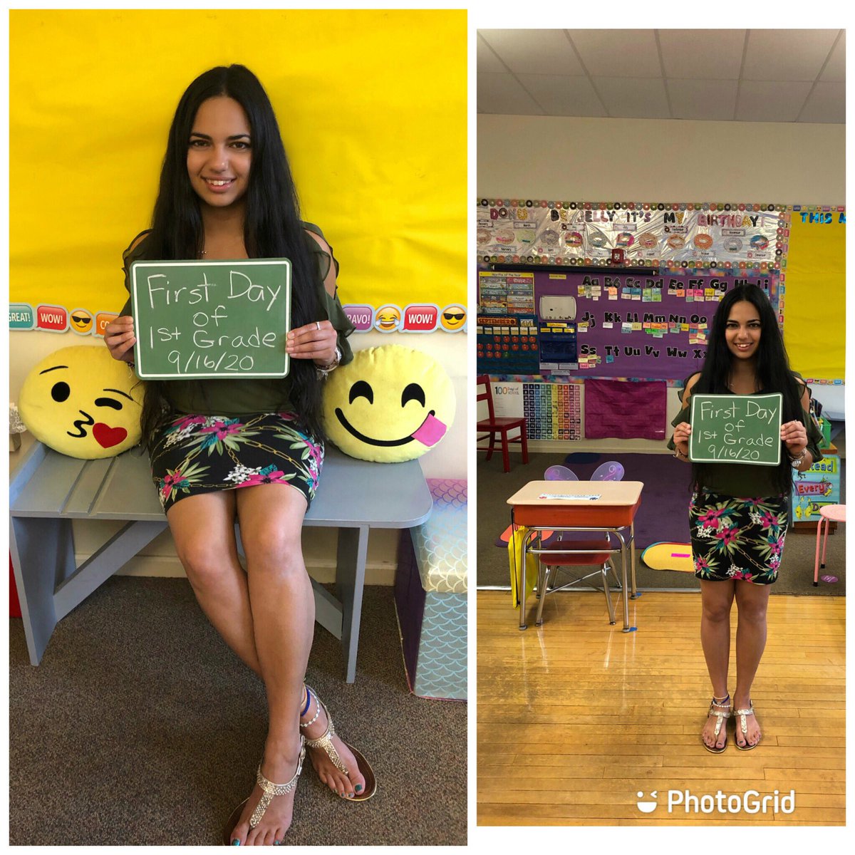 MsAugoustakis's tweet photo. First day of school (remote yesterday) was a success! Look at these happy and adorable first grade faces! We were all so excited to meet each other and Google Meet yesterday! @CommunityComets #firstday https://t.co/TrsnNiZ2WE