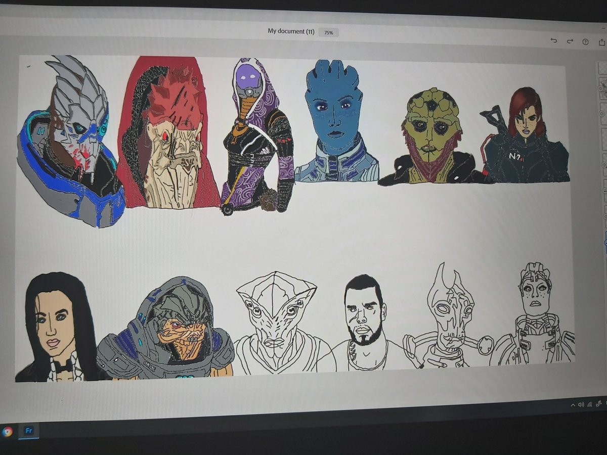 Here is  Progress of my drawing of mass effect #MassEffect #garrusvakarian #thanekrios #talizorah #mirandalawson #jamesvega and more 😁😁