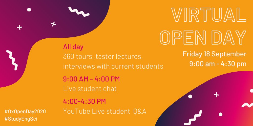 Today all day: 360 tours, taster lectures, live chat with current students. Plus join a live Q&A with 3 of our student ambassadors on Youtube from 4-4.30pm. All the info you need to make your #Engineering course choice is here! https://t.co/SidQkBd1TS #StudyEngSci @UniofOxford https://t.co/2Ih6RfMA8z