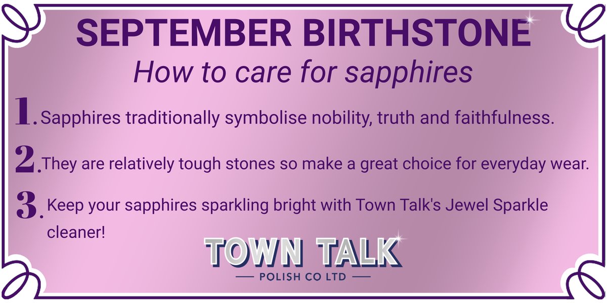 If you were born in September your birthstone is Sapphire.
 
Deep, velvety blue sapphires are the most popular, but they come in a number of other colours too - including pink, yellow, green, purple and peach.
 
#Birthstones #Sapphire #SapphireJewellery #JewelleryCare