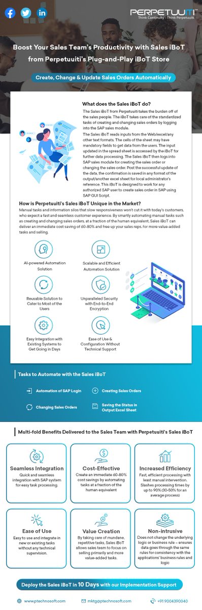 Boost Your Sales Team's Productivity with Sales iBoT from Perpetuuiti’s Plug-and-Play iBoT Store.

Read More about the Sales iBoT and other Plug-and-Play iBoTs from Perpetuuiti: ptechnosoft.com/iBoT_Store.html

#Sales #salestips #enterprisesales #salesautomation #salesrep #Salesbot