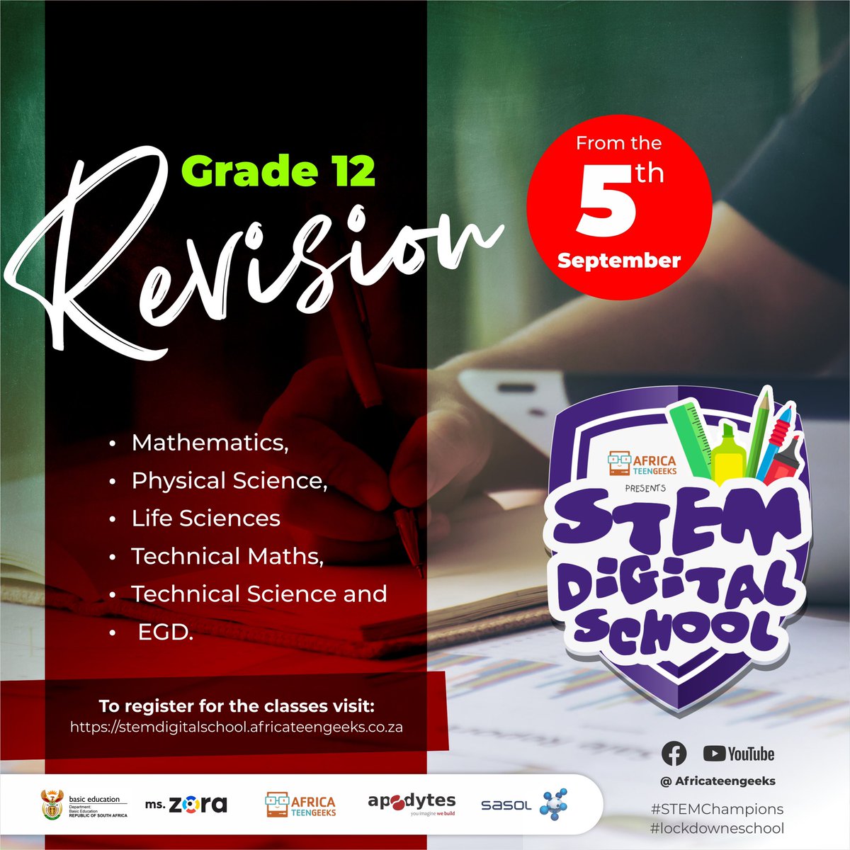 africateengeeks's tweet photo. Our FREE #Matric Revision classes continues this weekend. Register to receive #Zoom links https://t.co/WIJBx22gr5 or subscribe on our #YouTube channel 👉🏿 https://t.co/PTxgrCrEYT to catch up on past lessons. #wozamatrics #STEMDigitalschool #AfricaTeenGeeks https://t.co/797rcGQl8X