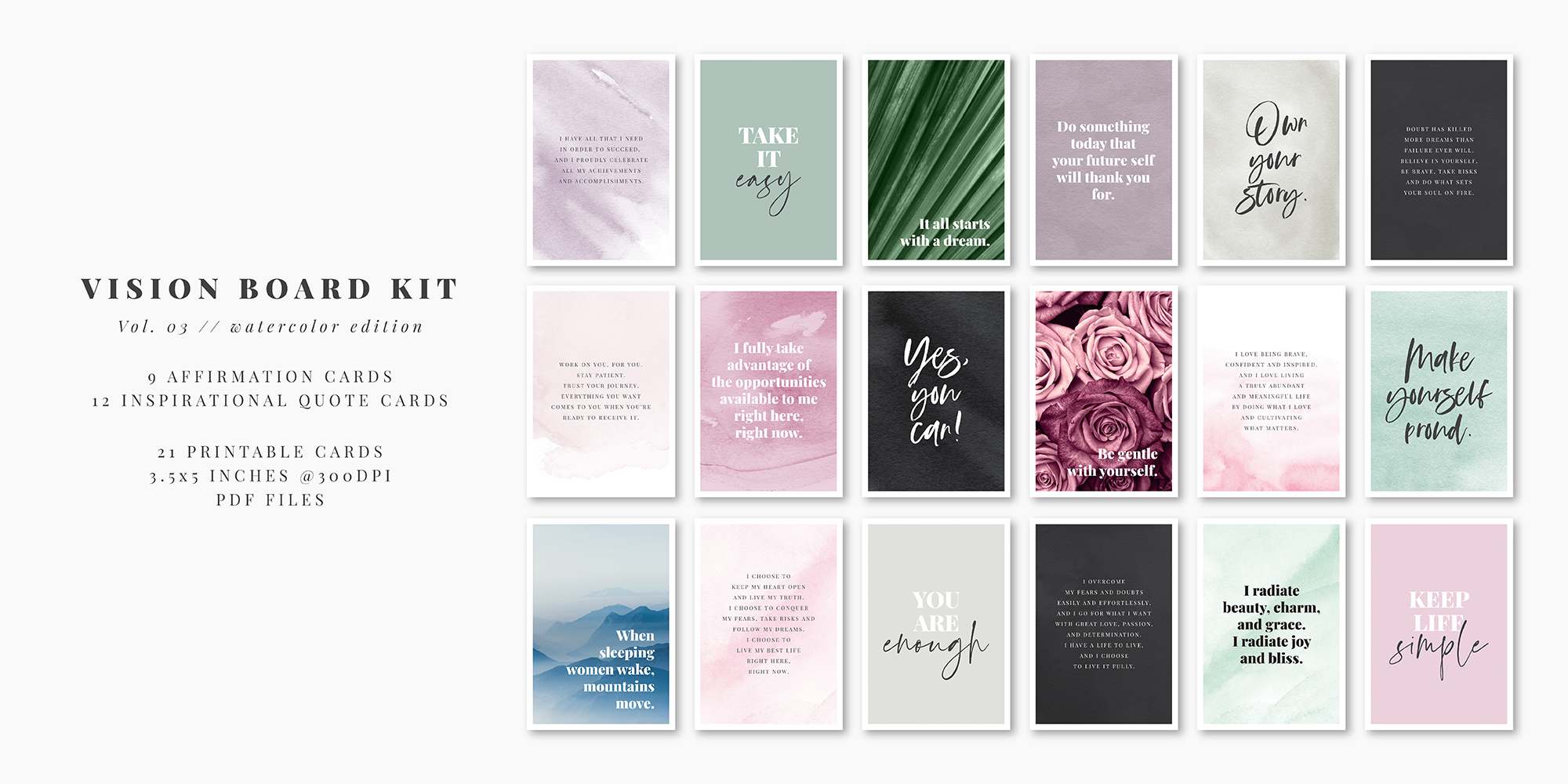 Printable Vision Board BUNDLE 01, 02, 03: Affirmation Cards, Motivational  Quotes