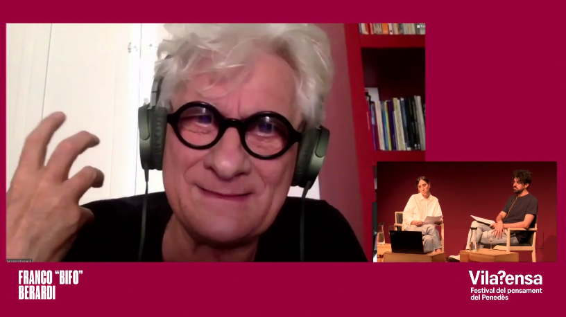 vilapensa's tweet photo. 💬 Berardi va conversar durant una hora a l'auditori del @Vinseum amb la historiadora de l'art Clàudia Elies i el físic i filòsof Marc Mela. https://t.co/UXLCsw7kIP
