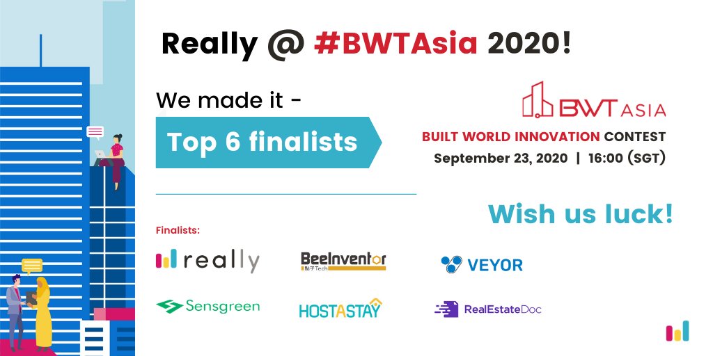 really_sg's tweet photo. We are glad to be selected as one of the top 6 finalists in #APAC to be pitching at the  #BWTAsia #Innovative Contest on the 23rd of September alongside other brilliant #proptech contenders. Wish us luck and stay tuned for more! #Reallysg #Proptech #Contech https://t.co/CLztsb6QaS