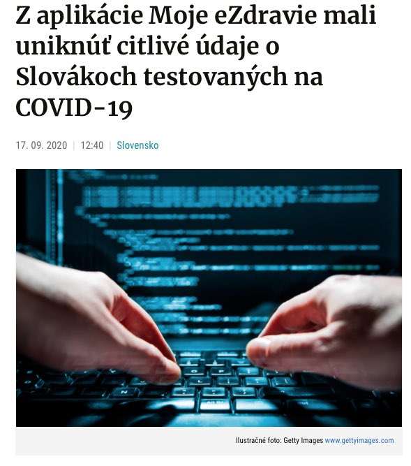 Z aplikácie Moje eZdravie mali uniknúť citlivé údaje o Slovákoch testovaných na COVID-19 ⚠️☎️
➡️ https://t.co/pyDDwbZbhB
:
:
#zrusenepokuty #neplatpokuty #pokuty #dane #podnikanie #slovensko #prednasky #dobravec #vzdelavanie #slovak #zakony #pomahame #financie #sloboda https://t.co/gMyABY3SMG