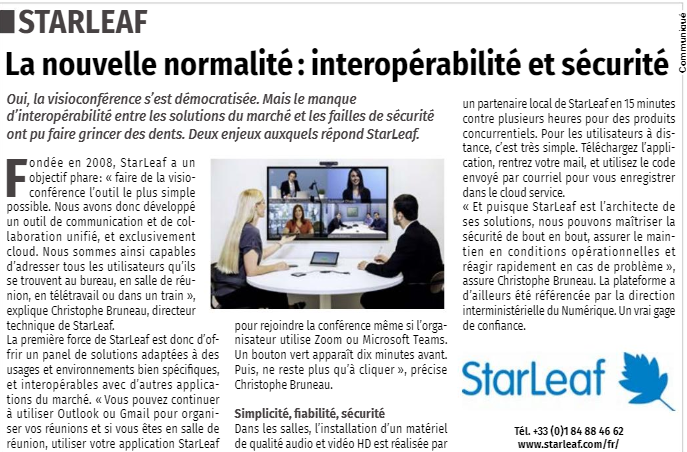 LStarleaf's tweet photo. StarLeaf présent aujourd'hui dans le Figaro
#starleaf #collaboration #visioconférence #dinum #Rgpd #securemeeting https://t.co/uIu8EYHwPP