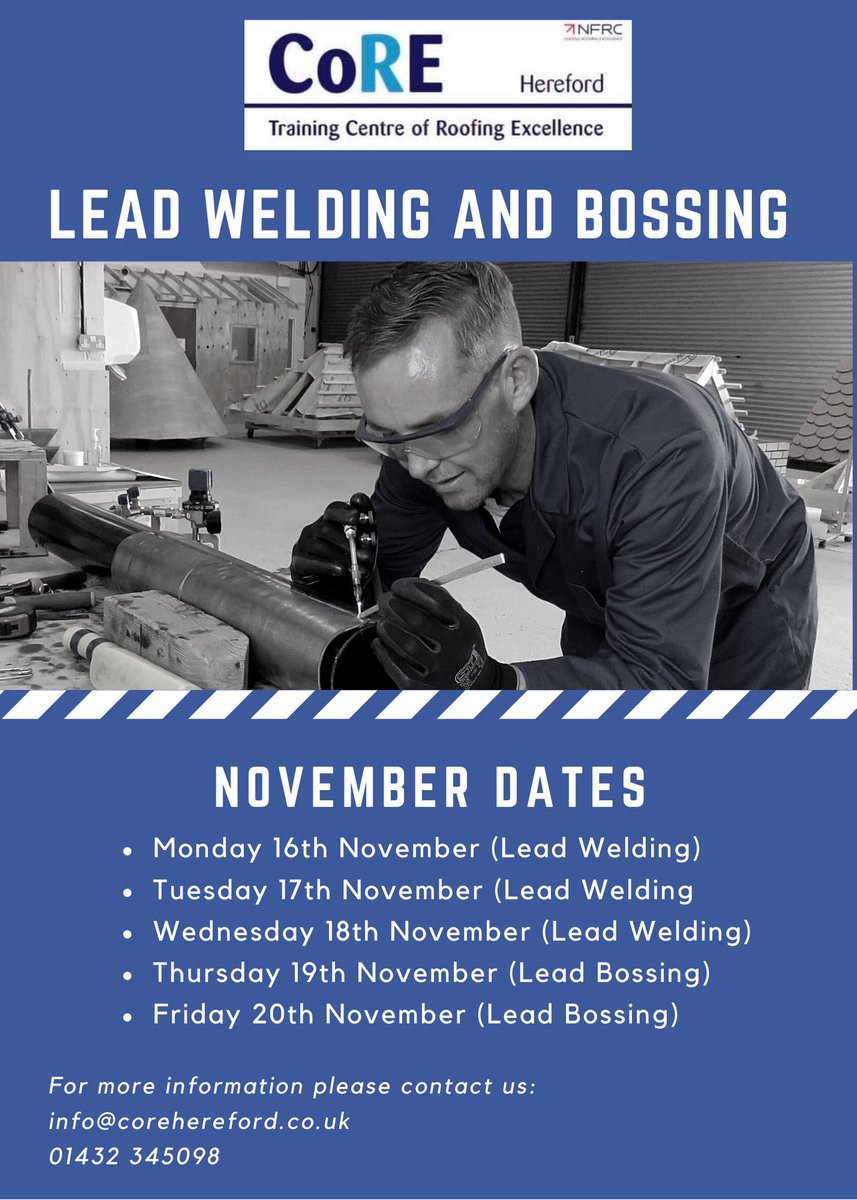 COREHereford's tweet photo. After such a great response from our September and October Lead courses we have decided to run another 5 day course in November ๐๐
Get in touch for more details
Info@corehereford.co.uk
01432 345098
#rooftraining #lead #leadcourse #training #construction #corehereford https://t.co/VcbqCrSVV6