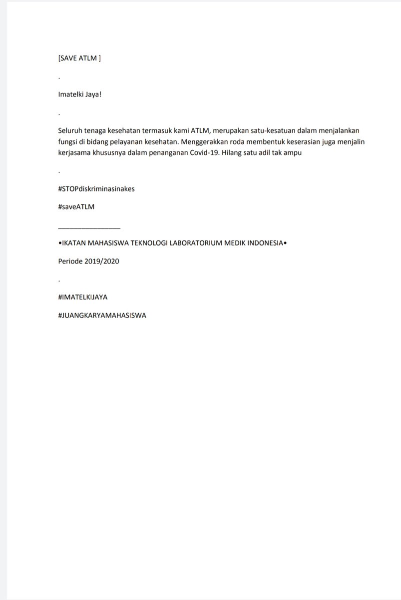 peoniesey's tweet photo. - IMATELKI JAYA! -

ATLM ADALAH GARDA TERDEPAN, KARENA ATLM YANG MENGELUARKAN HASIL POSITIF DAN NEGATIF.

ATLM JUGA MANUSIA

MAHASISWA TEKNOLOGI LABORATORIUM MEDIK

#SaveATLM #STOPdiskriminasinakes
@IMATELKI @imatelki_Pusat @KemenkesRI @kemkominfo https://t.co/4mi8jr2AjW