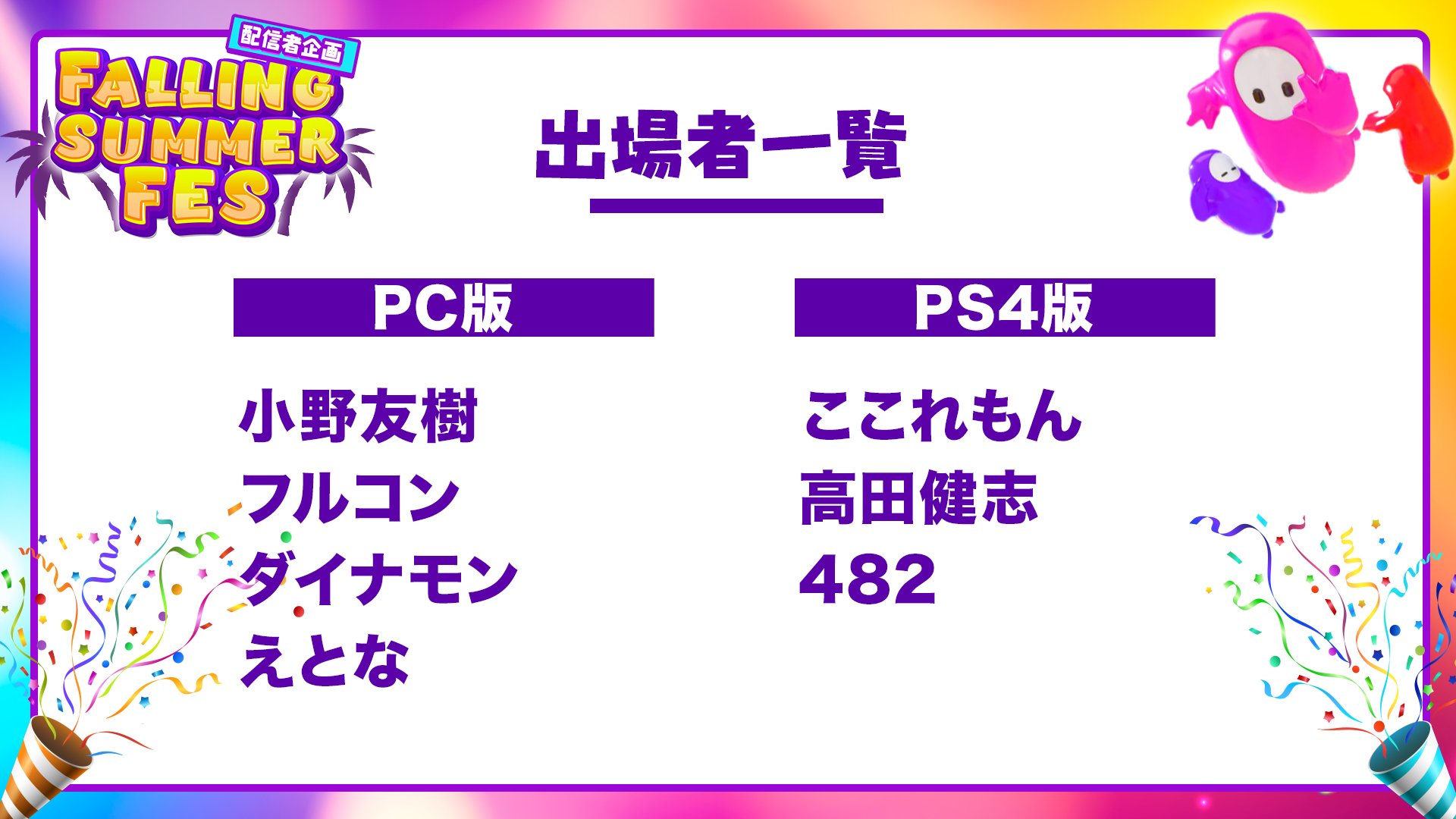Openrec 公式 お知らせ 高田健志さんが急遽参加できなくなったため Ps4版はここれもんさんと4さんの2名となりました 一騎打ち どちらが勝つのか注目です 時お楽しみに Twitter