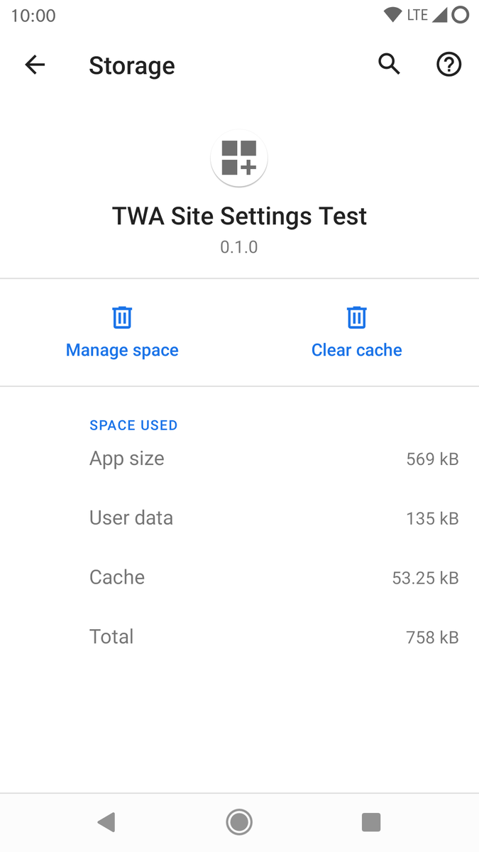 alexey_rodionov's tweet photo. The latest version of Bubblewrap significantly improves the UX by adding a new flag that adds to generated TWA a "Site Settings" app shortcut and changes the "Clear data" button in the Android app settings to "Manage space" that open the corresponding site settings in Chrome. https://t.co/F3mVsPYKtz