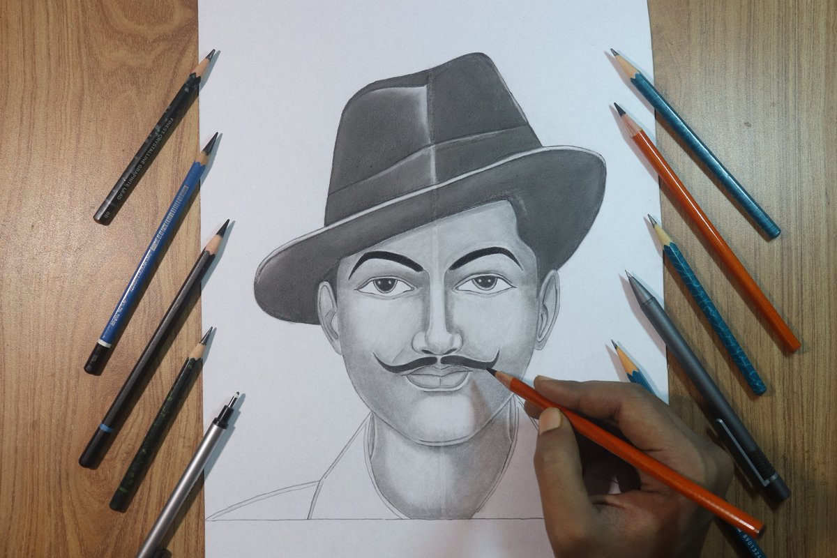 How to draw Bhagat Singh