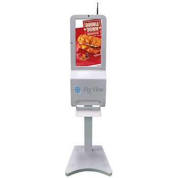 digital signage with hand sanitizer dispenser with temperature detection