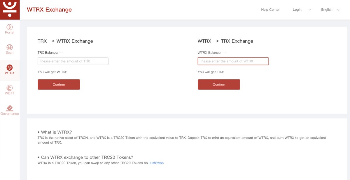 justinsuntron's tweet image. #WTRX is a #TRC20 Token, you can swap to any other #TRC20 Tokens on #JustSwap.

#TRX is the native asset of #TRON, and #WTRX is a TRC20 Token with the equivalent value to TRX. Deposit $TRX to mint an equivalent amount of WTRX, and burn WTRX to get an equivalent amount of $TRX.