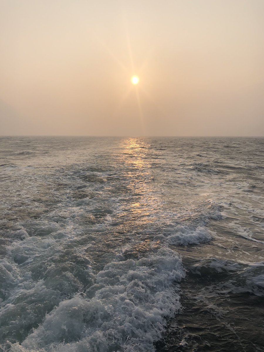 Smoky sun shot from last week on the #MVUchuckIII in #NootkaSound when the smoke first rolled in. Finally started to clear up today. #wildfiresmoke