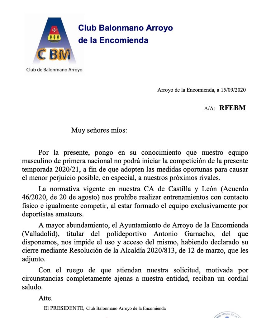 BMArroyo's tweet photo. ➡️ COMUNICADO OFICIAL DEL CLUB BALONMANO ARROYO 

https://t.co/fkoIdNTcQi https://t.co/NjWiFzYCo2