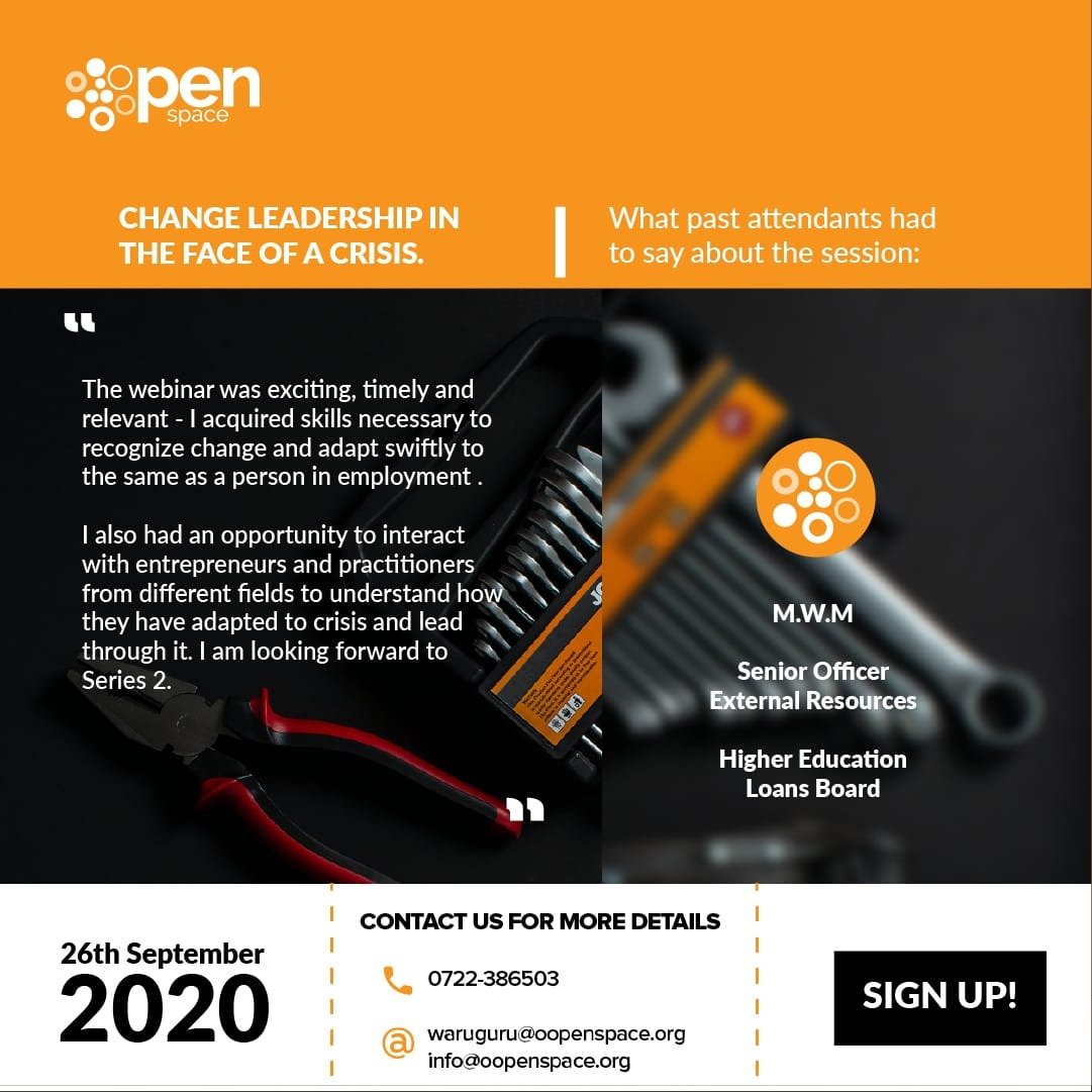 oopenspace's tweet image. You also have the opportunity to acquire skills on how to recognize change, the impact of the change, and how to adapt swiftly. Sign up for the 2nd series here oopenspace.org/changeleadersh… 
 #COVID19 #businessowner #Entreprenuership #Leadership @Annabelle_WK