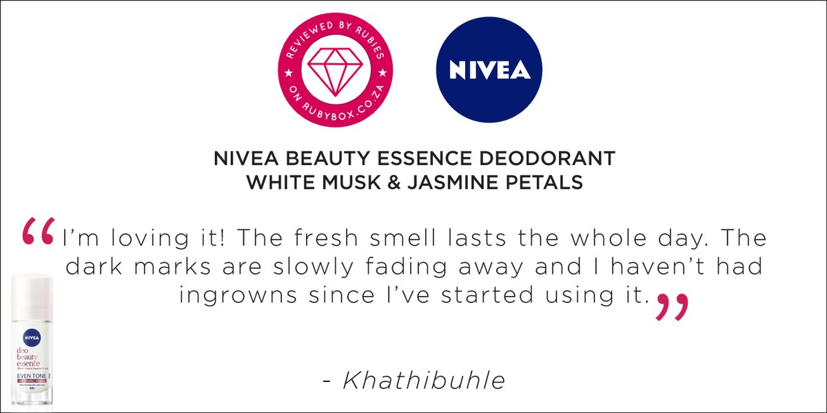 rubybox_beauty's tweet photo. rubies love their underarms thanks to Nivea Beauty Essence Deodorant. 🥰 Try it for yourself and see what everyone is talking about!
Read more reviews: https://t.co/bLrbvvWyMq
#rubybox #rubyboxdeobeauty #NIVEASA #deobeautyessence NIVEA https://t.co/0bBXvH7MkG