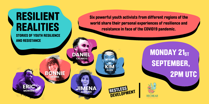 RestlessDev's tweet photo. Where there is resilience, there is hope. ๐ฑ #ResilientRealities
Join activists from around the ๐ to hear their personal stories of #resilience and resistance in the face of the #COVID19 pandemic.
โ #YouthPower
๐๏ธ 21st Sept
โฐ 2PM UTC
Register now ๐ https://t.co/7CYHTmNWGU https://t.co/iaLpsTUBTO