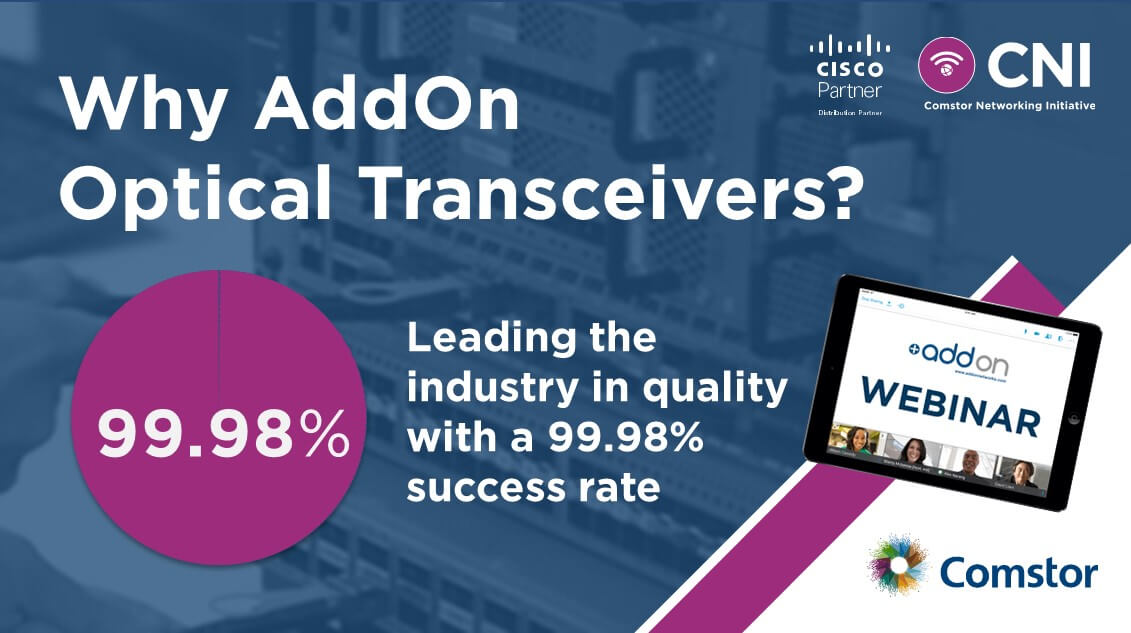 ComstorDCC's tweet photo. AddOn is committed to providing high-quality products that are competitively priced, up to 70% savings compared with the leading OEM. AddOn transceivers can be multi-coded to work in Cisco and other environments. Register for our webinar for more #Comstor https://t.co/6n3GY6juS8 https://t.co/4GjwsJJe0N