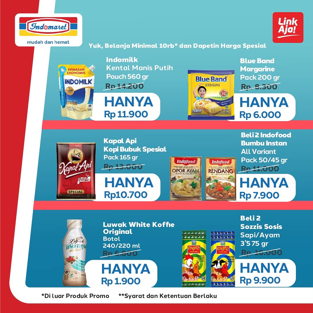 Edisi September Ceria, jangan lupa cek dan penuhi kebutuhan sehari-hari kamu ya. Harus belanja-belanja? Langsung sikat cepat promo hemat Indomaret sekarang! Jajan seru di Indomaret terderkat #PakeLinkAja banyak harga spesial 😍
