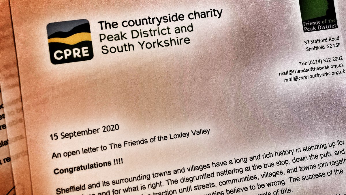 Our friends at <a href="/CPRESouthYorks/">CPRE South Yorks</a> have sent a lovely open letter to the Loxley valley. They say the #NoLoxleyTownship campaign has been in the best traditions of Sheffield communities standing up for what's right. You can read the letter here on our website: friendsoftheloxleyvalley.com/2020/09/18/cou…