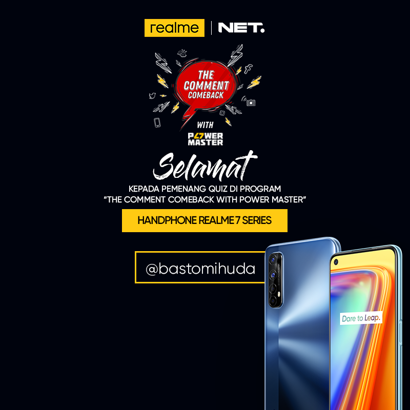 mdtvindonesia's tweet photo. Dan selamat kepada kamu yang memenangkan smartphone realme terbaru!!
@bastomihuda
#TheCommentCOMEBACKwithPowerMaster #realmexTheComment #64MPPowerMaster @realmeindonesia https://t.co/X4Bd4NDUad