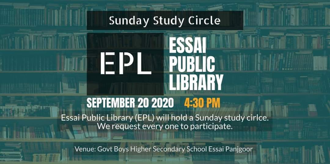 EssailibraryEPL's tweet photo. EPL will hold its Fourth Sunday study cirlce.

On this study circle Mphil Scholar Senior Head master GBHS Bonistan Dad Rehman Baloch,SST Sc physics Nasir Ali  and SST Sc Chemistry Liaquat Baloch will join us.

We request everyone to participate

Date: 06-09-2020
Time: 4:30 pm https://t.co/kvy8fnBLIb