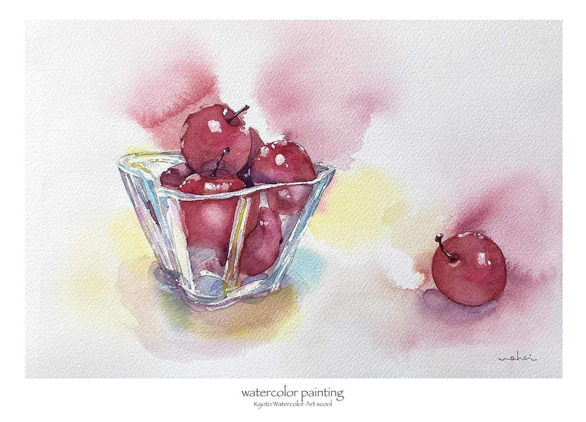 「ひめりんごを描きました。 #Watercolor #スケッチ #水彩画 #ワーク」|わへい水彩画@京都水彩画塾塾長のイラスト