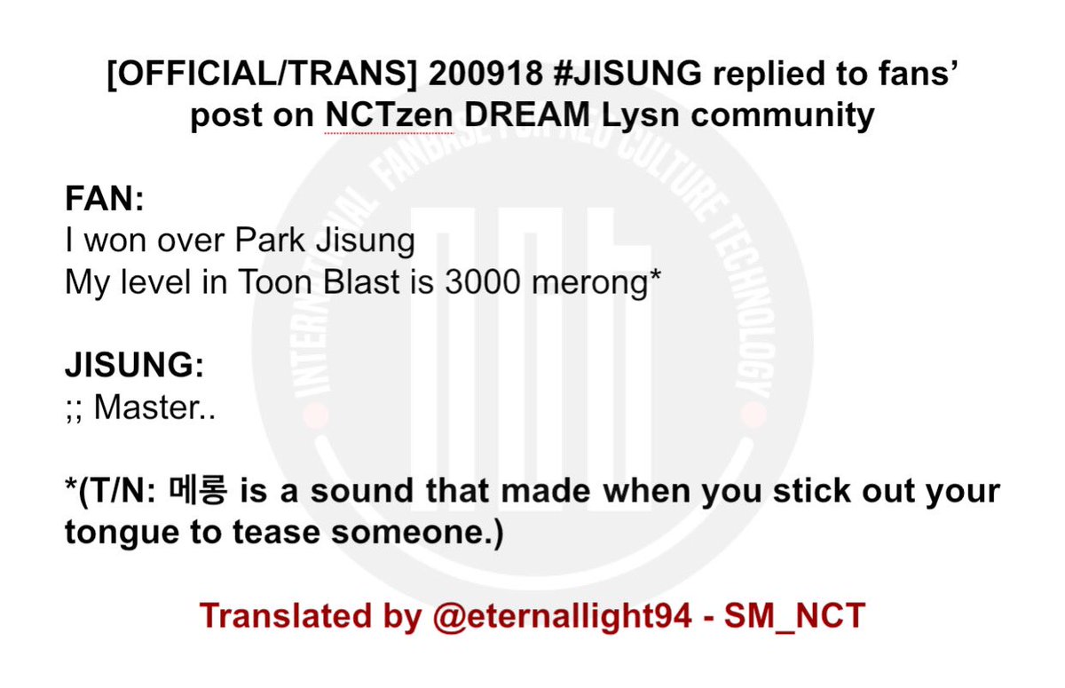 [OFFICIAL/TRANS] 200918 #JISUNG replied to fans’ post on NCTzen DREAM Lysn community (5) #NCT #NCTDREAM Translated by @eternallight94 - SM_NCT