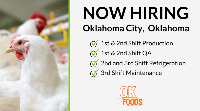 Looking for a new career? We are hiring in Oklahoma City, Oklahoma! Visit okfoods.com/careers to join our team today. 

#joinourteam #nowhiring #nourishtheworld #okfoods
