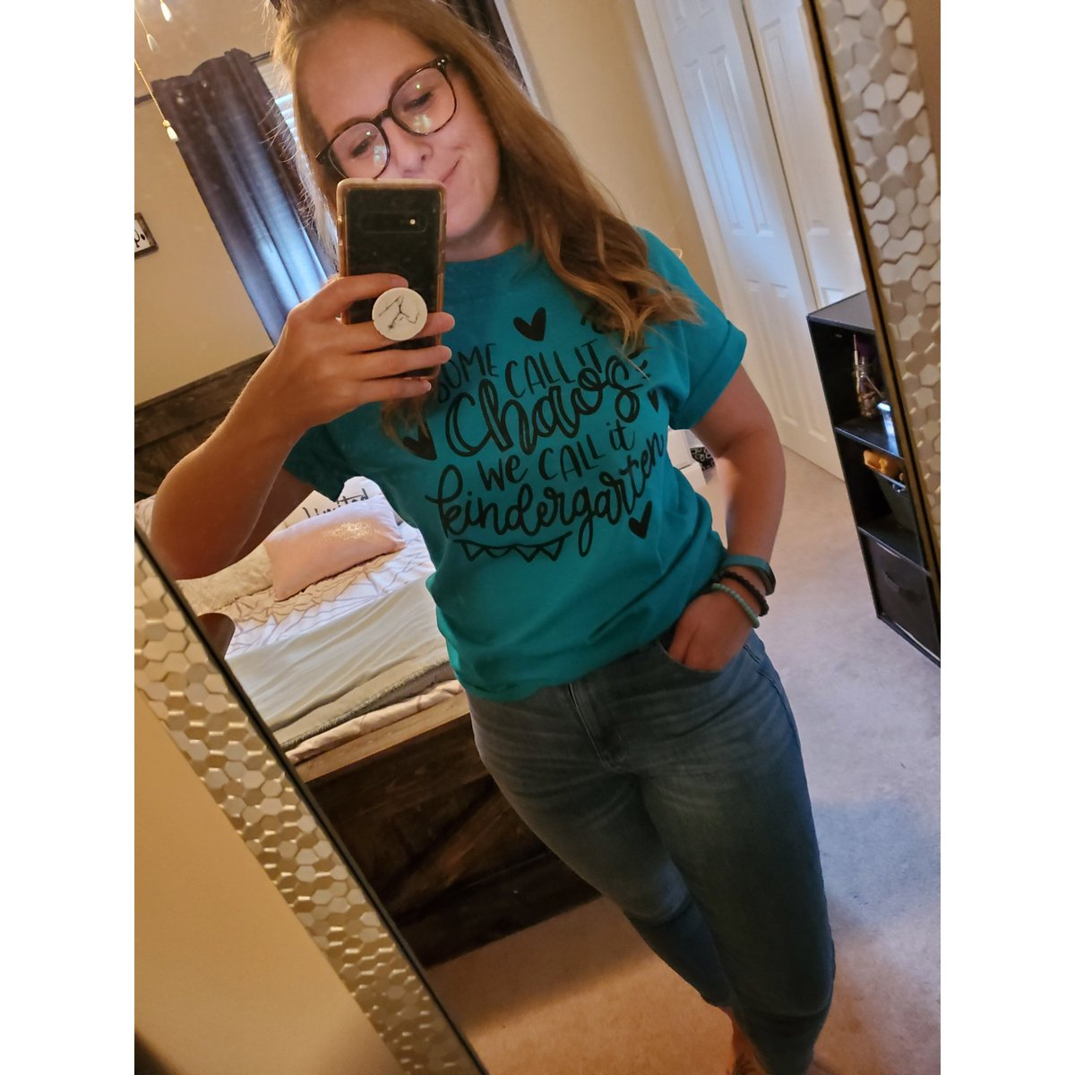 Kaylaonu's tweet photo. We made it through another week of school so I made a T-shirt to celebrate! #LoveMyChaos #Kindergarten #ECE #ItunaSchool https://t.co/yXmgPOSmvE
