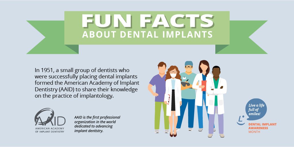 AAID_LifeSmiles's tweet photo. Here's a little Friday fun fact to celebrate #dentalimplantawarenessmonth 😊 #DIAM2020 #FridayFeeling @aaid_dentists https://t.co/g0mhfR0XaR
